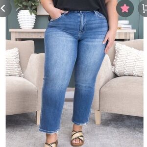 High Rise Ankle Straight Jeans - Blue